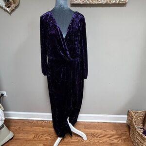 Ralph Lauren royal purple crushed velvet maxi cocktail evening dress size 12